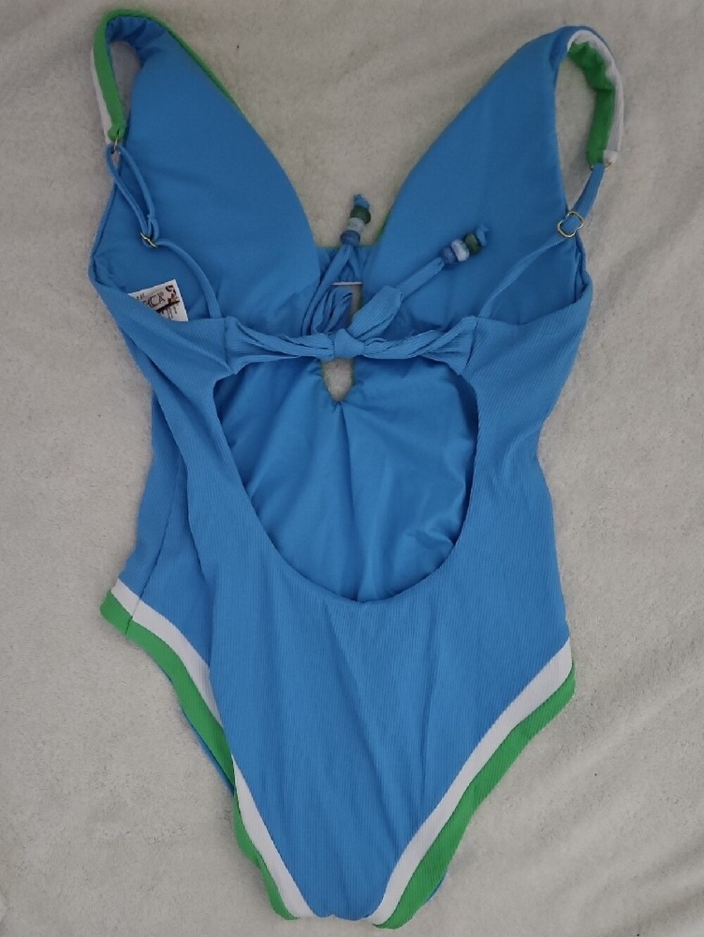 New BECCA Blue One-Piece Swimsuit with Green & White Trim - Picture 5 of 6